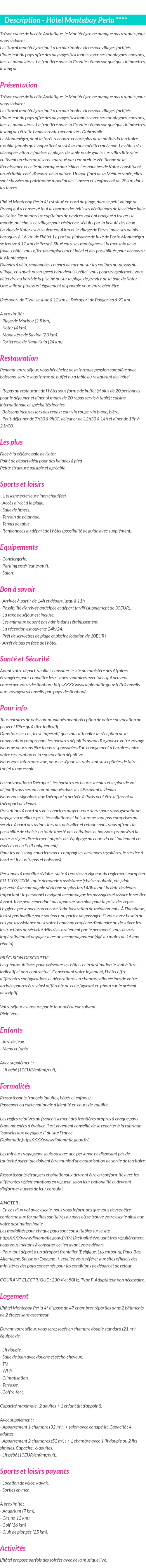 Détails du séjour