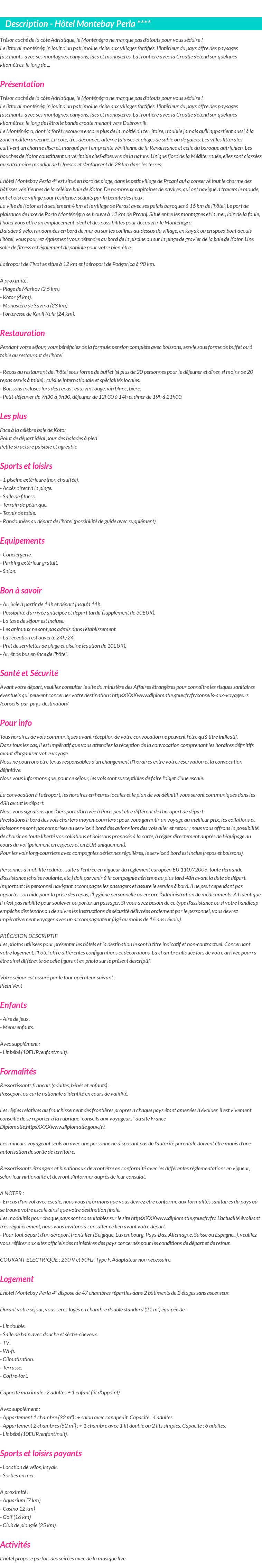 Détails du séjour