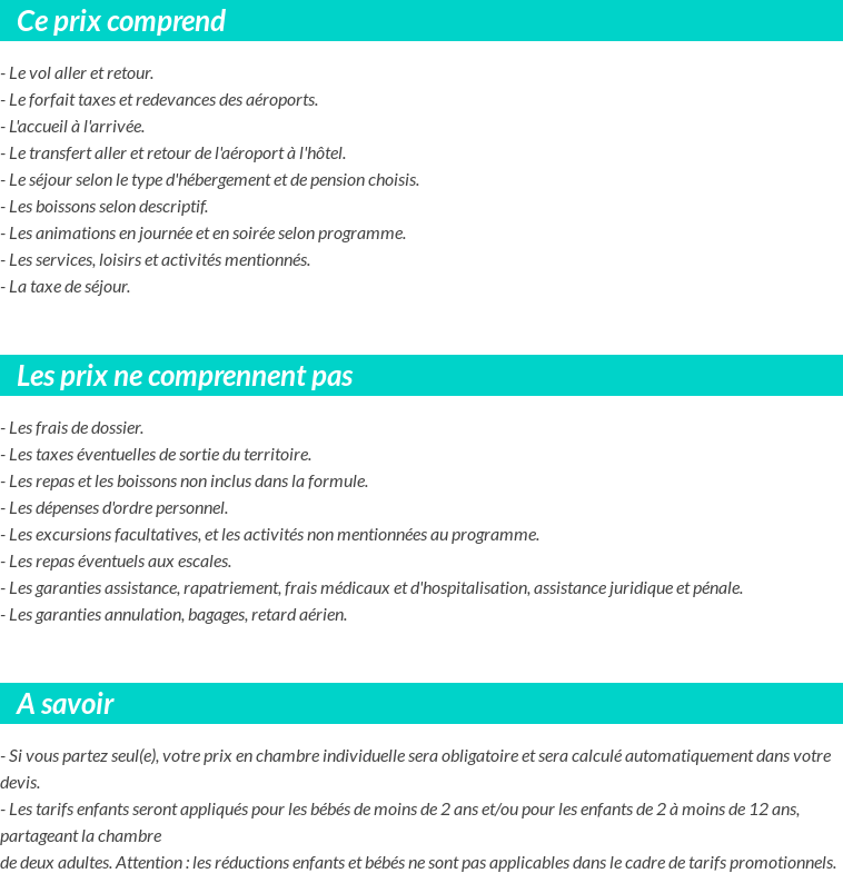 Conditions tarifaires