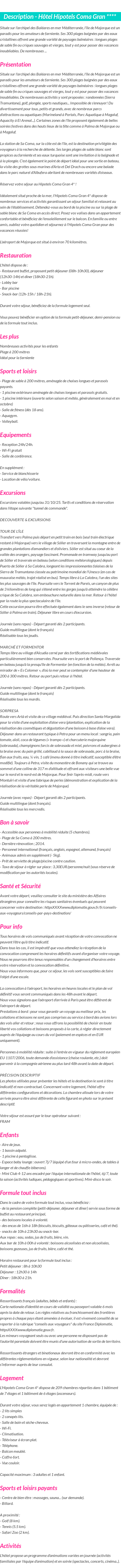 Détails du séjour