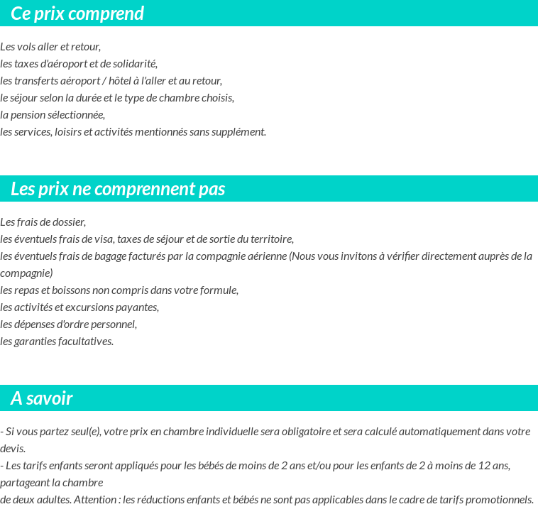 Conditions tarifaires