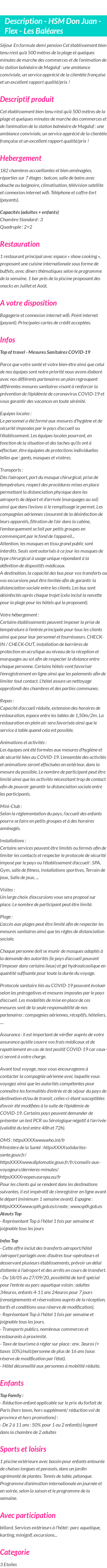 Détails du séjour