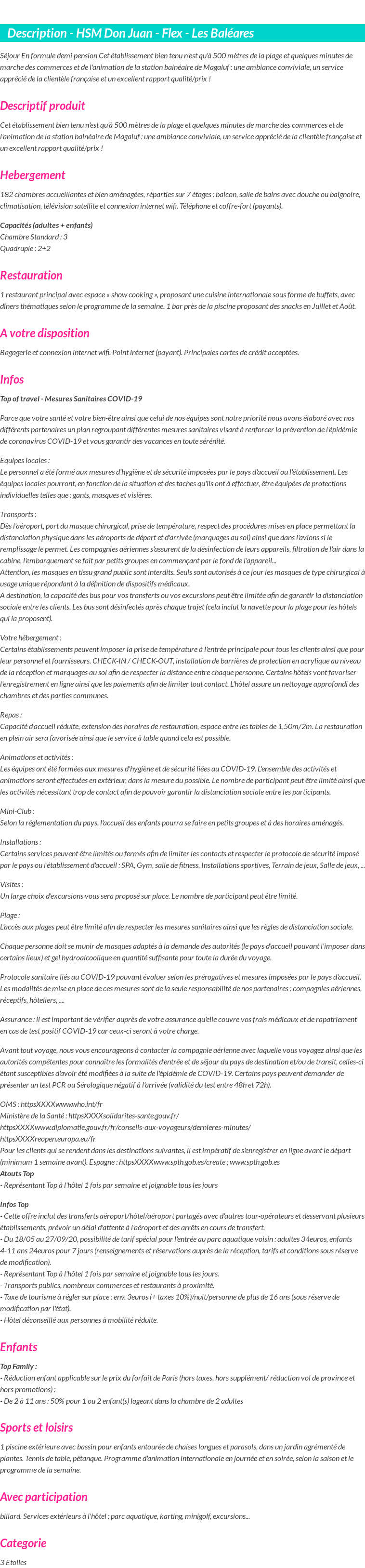 Détails du séjour