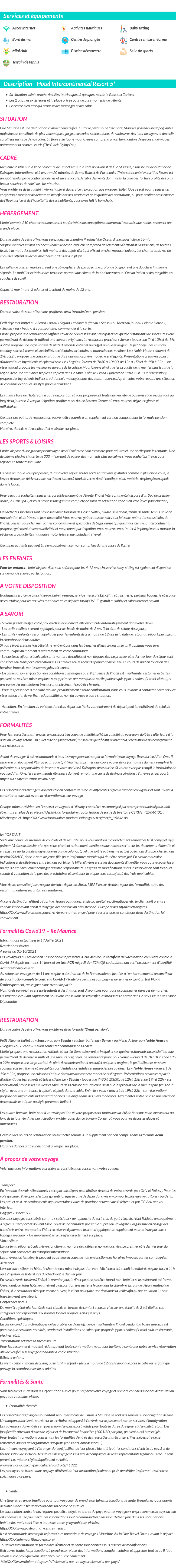 Détails du séjour