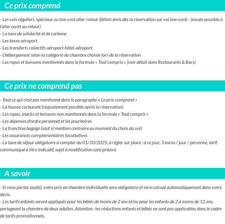 Conditions tarifaires