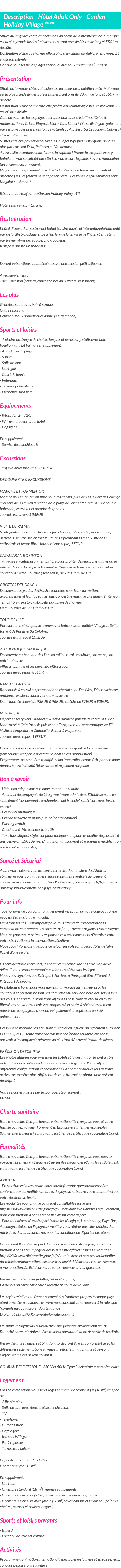 Détails du séjour