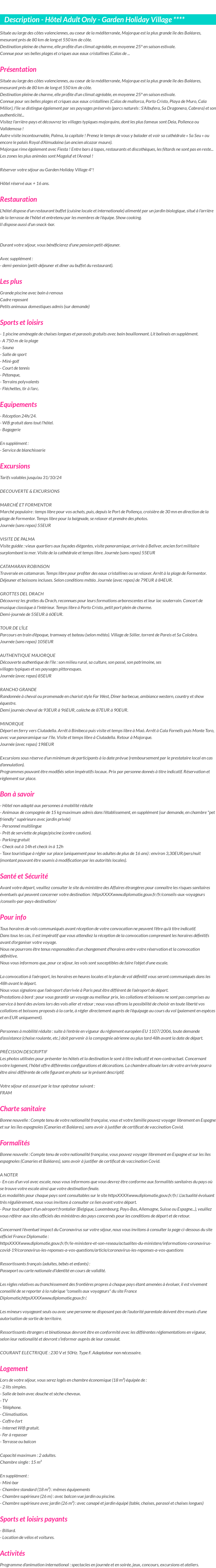 Détails du séjour