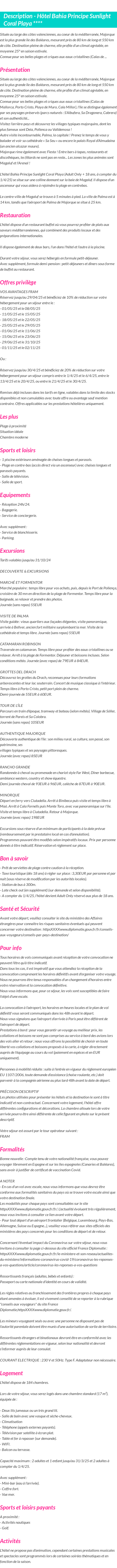 Détails du séjour