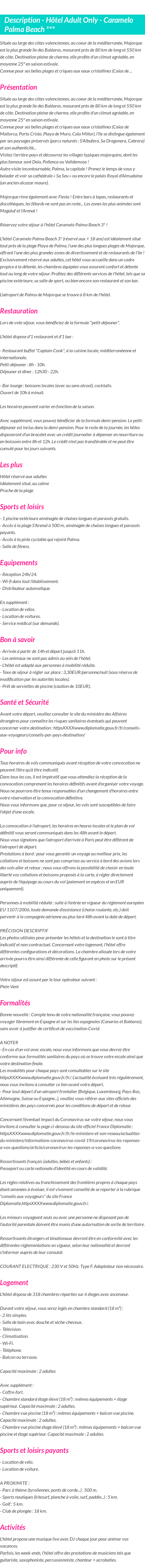 Détails du séjour