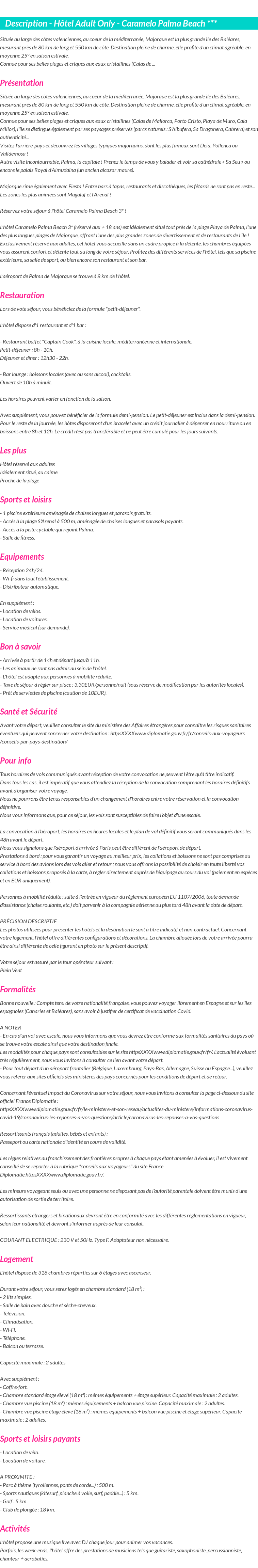 Détails du séjour