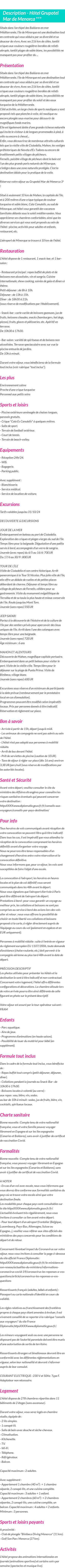 Détails du séjour