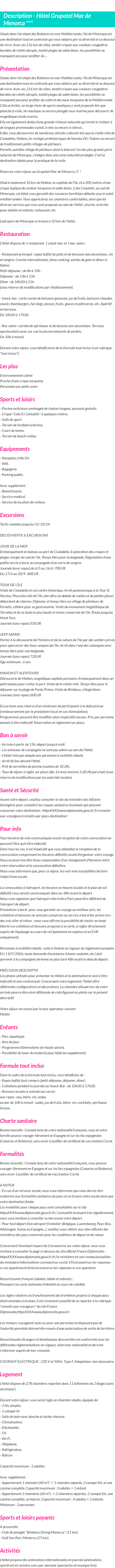 Détails du séjour