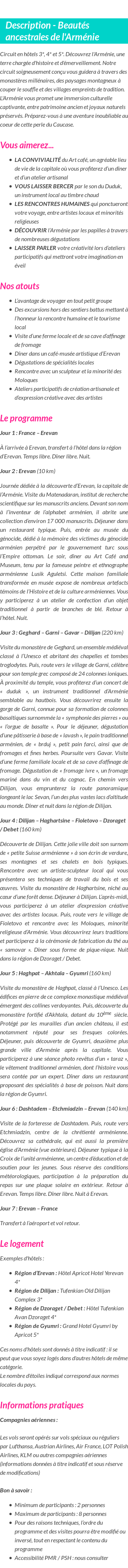 Détails du séjour