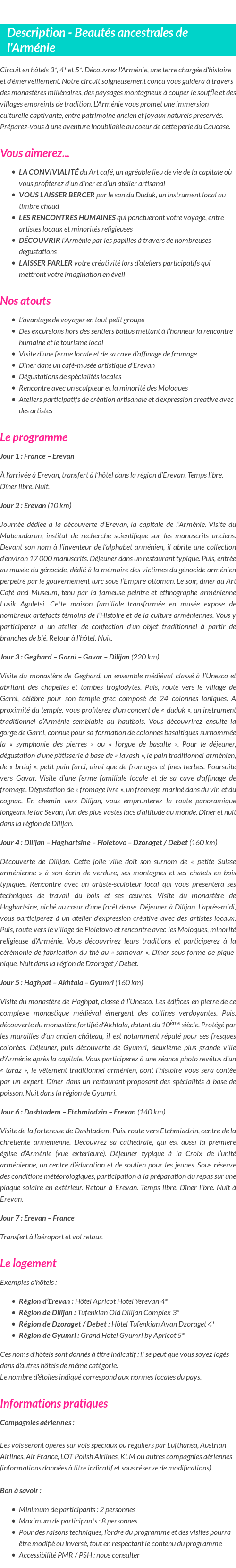 Détails du séjour