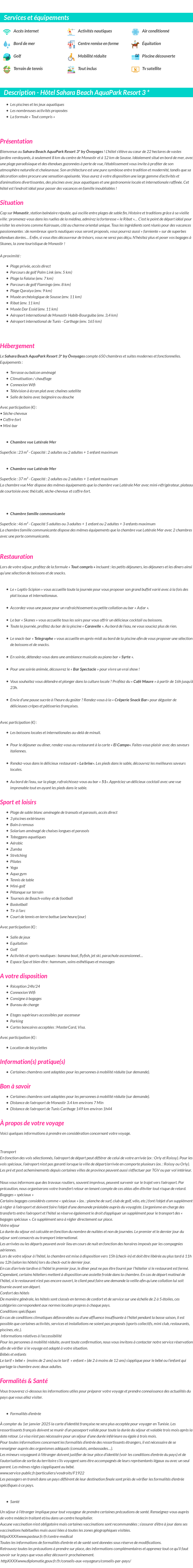 Détails du séjour