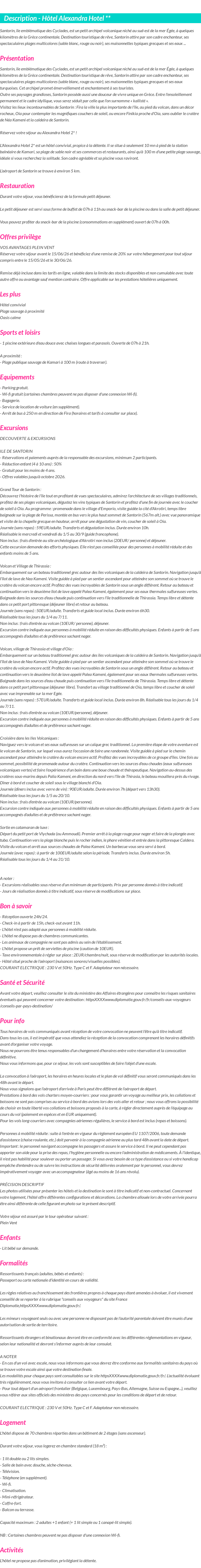 Détails du séjour