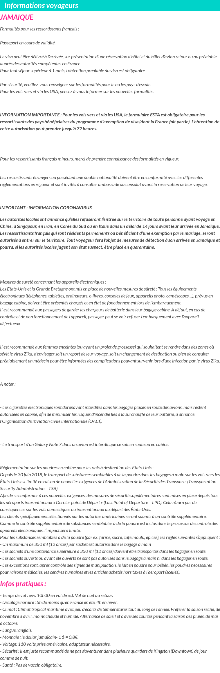 Formalités et infos voyageurs