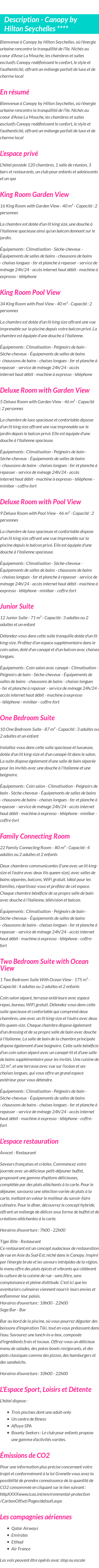 Détails du séjour
