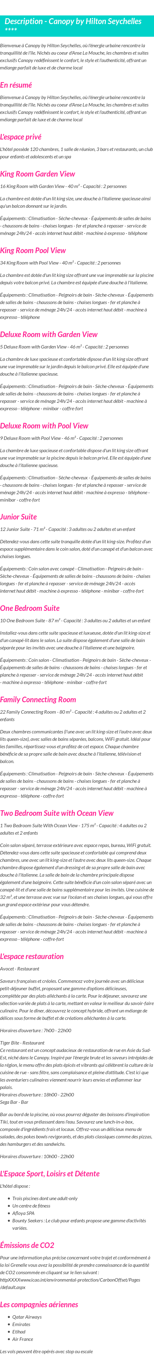 Détails du séjour