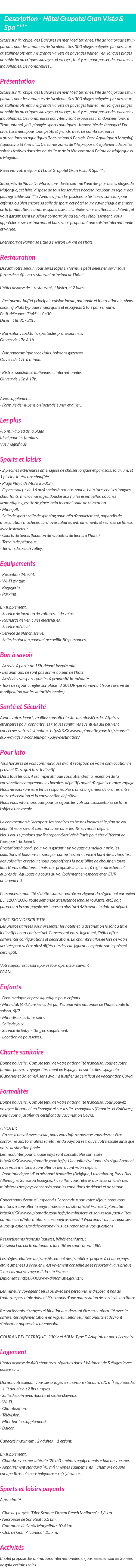 Détails du séjour