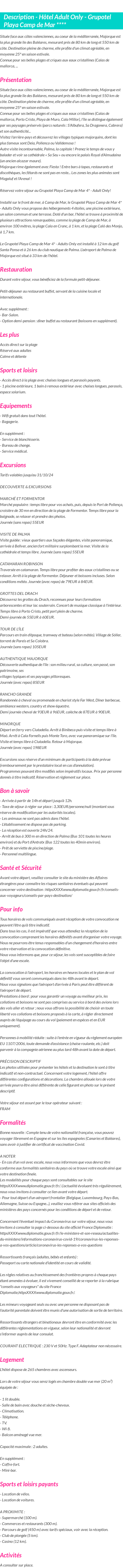 Détails du séjour