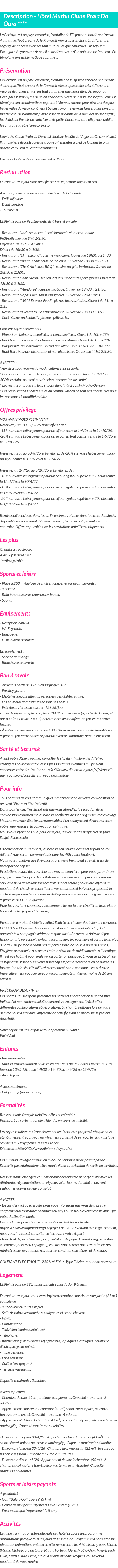 Détails du séjour
