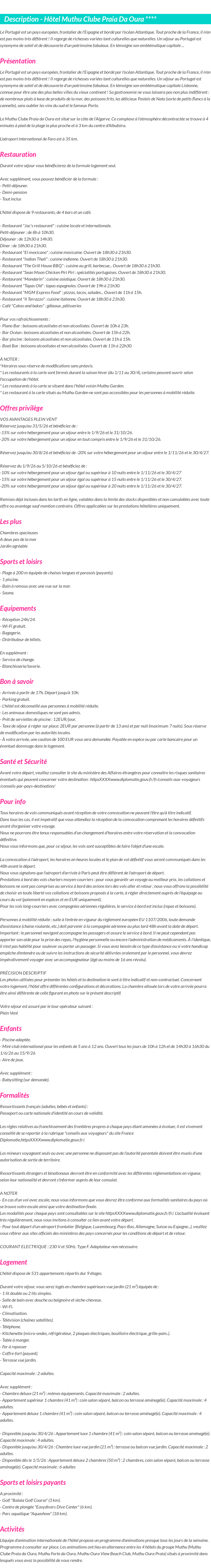 Détails du séjour