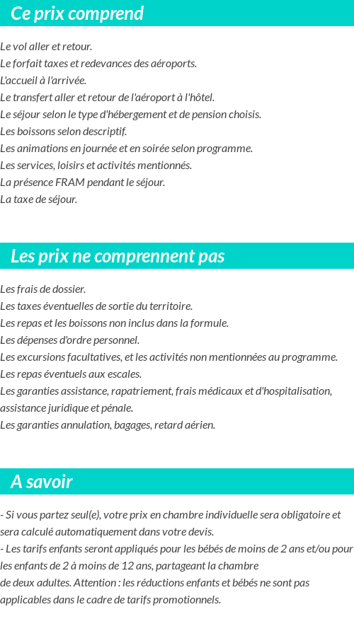 Conditions tarifaires