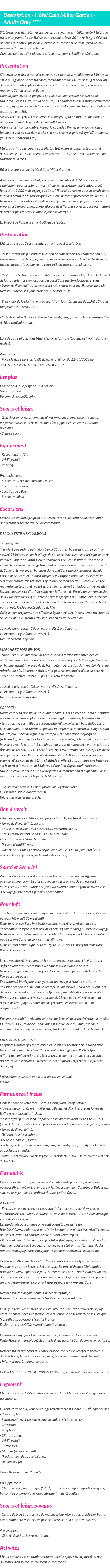 Détails du séjour