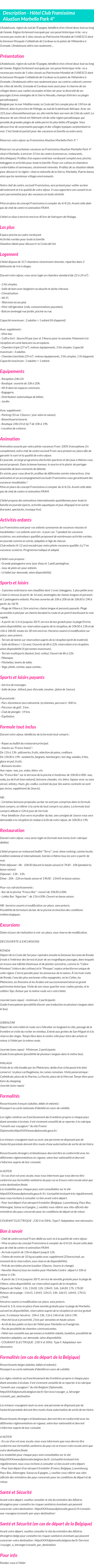 Détails du séjour