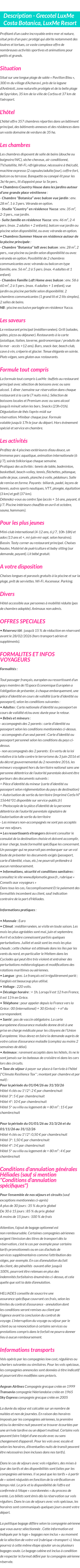 Détails du séjour