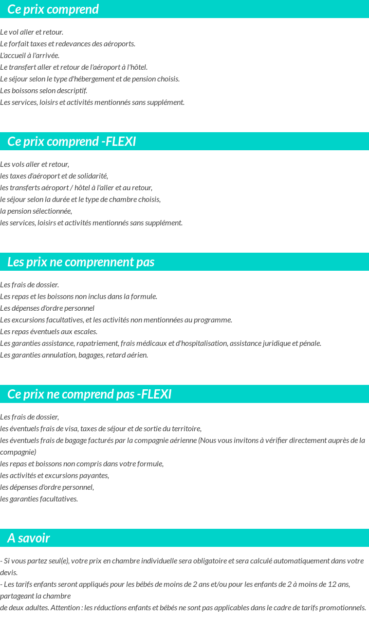 Conditions tarifaires