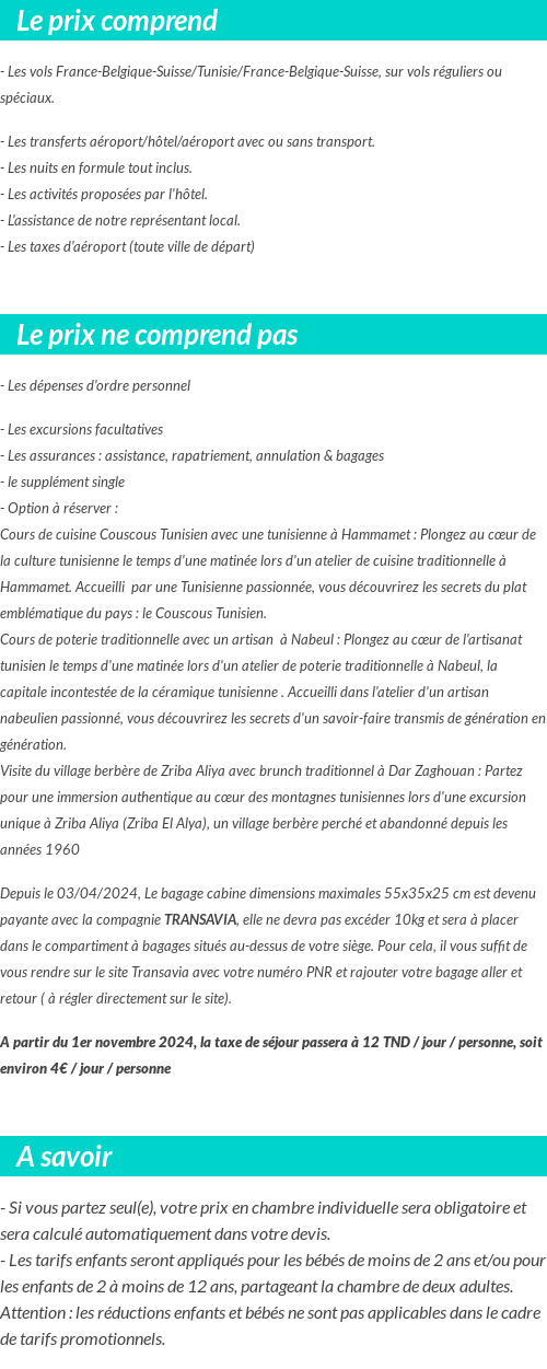 Conditions tarifaires