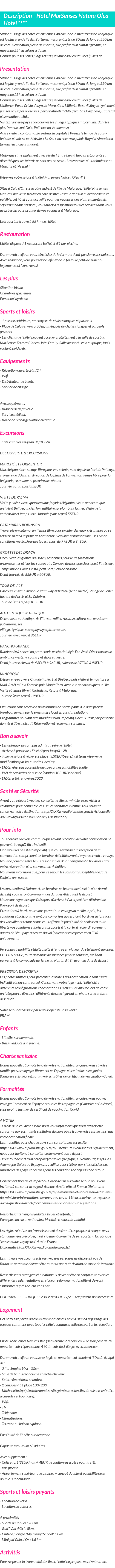 Détails du séjour