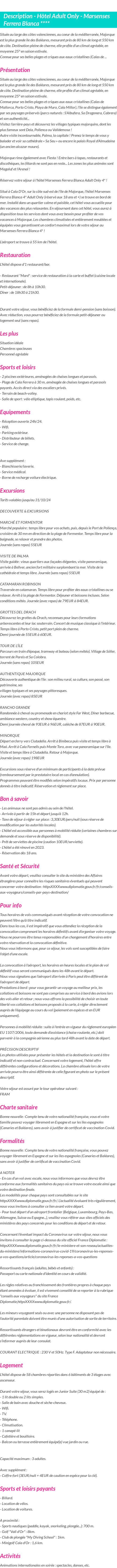 Détails du séjour