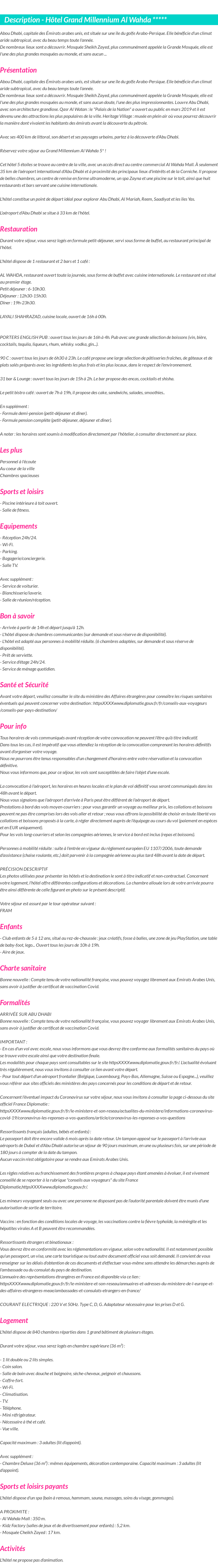 Détails du séjour