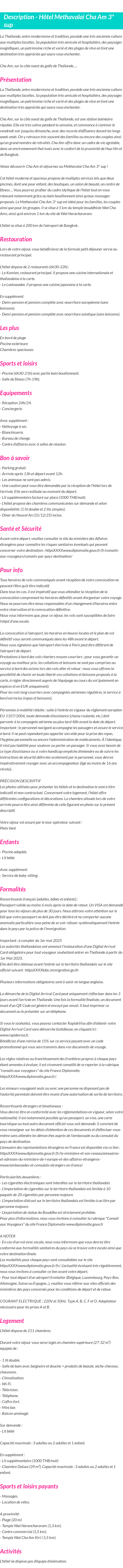 Détails du séjour