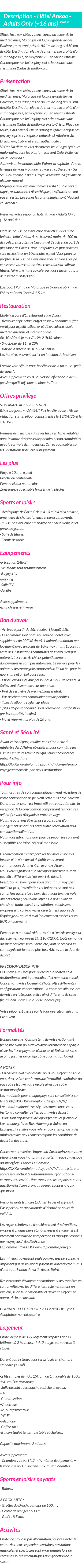 Détails du séjour