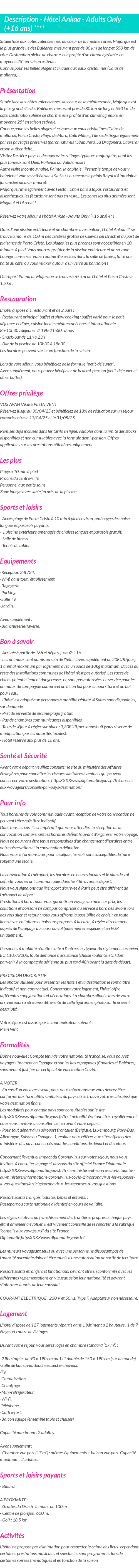 Détails du séjour