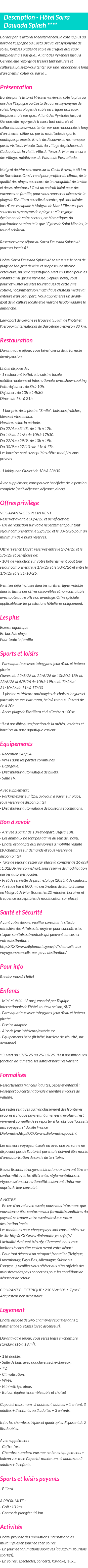 Détails du séjour