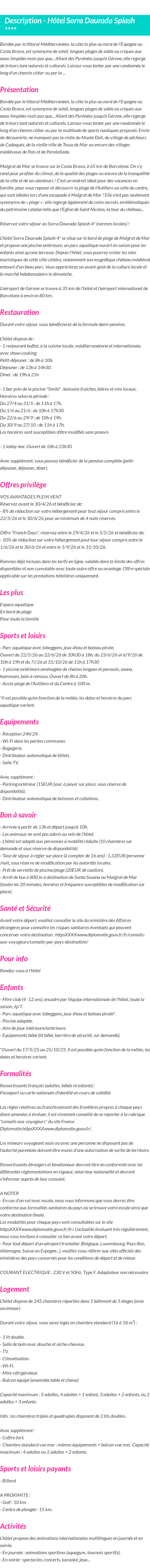 Détails du séjour