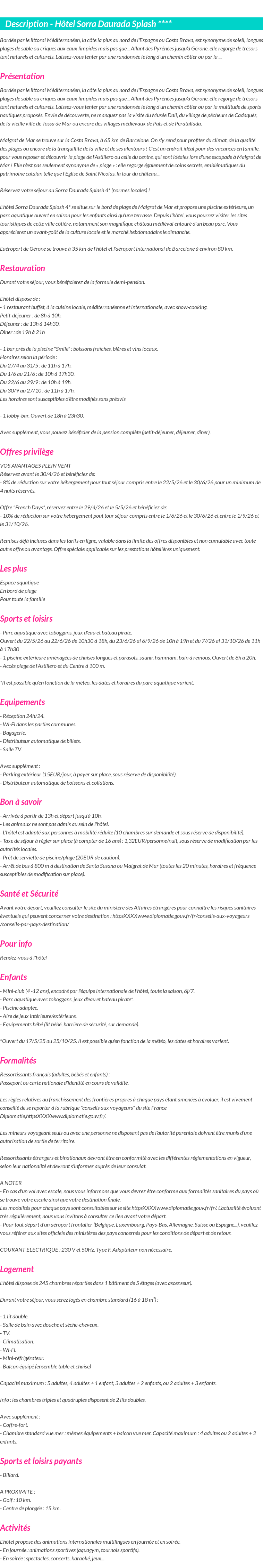 Détails du séjour
