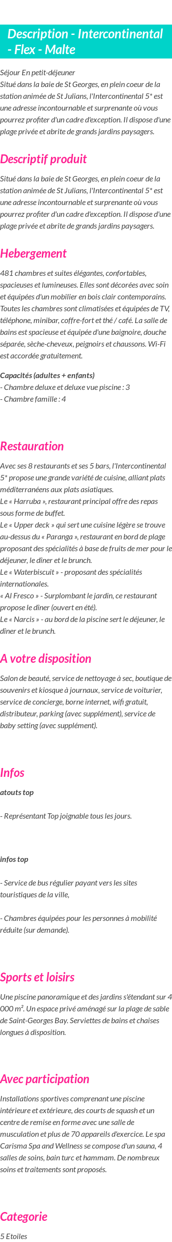 Détails du séjour