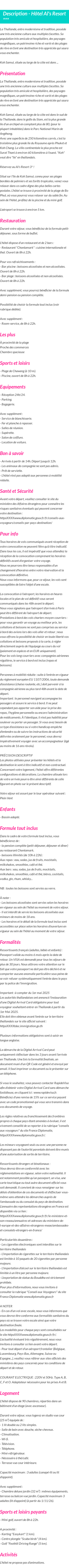 Détails du séjour