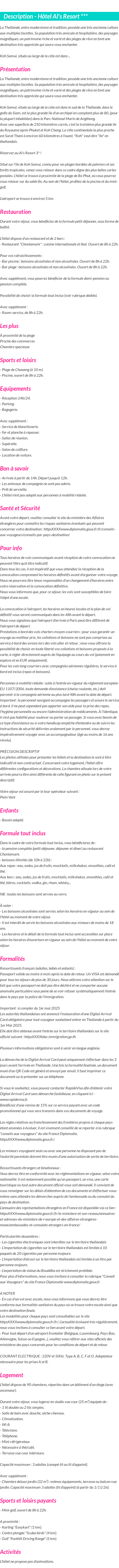 Détails du séjour