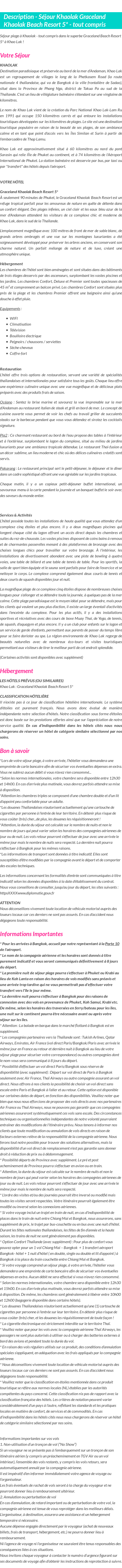 Détails du séjour
