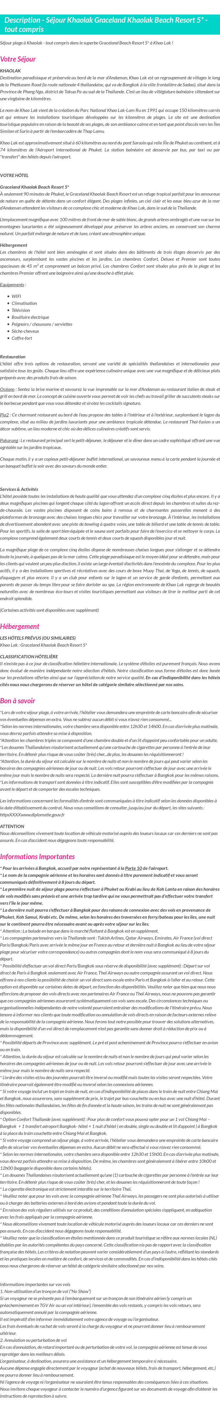 Détails du séjour