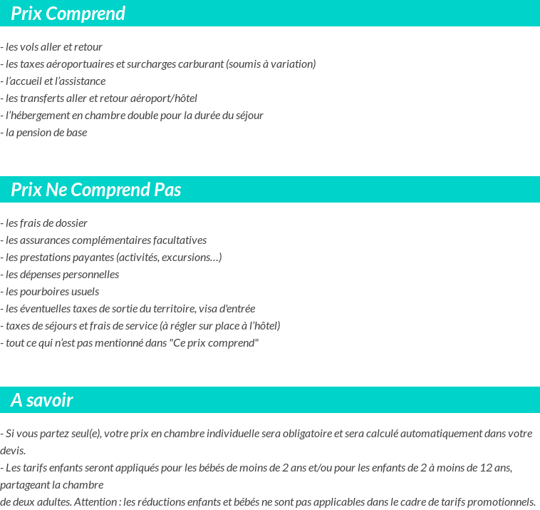 Conditions tarifaires