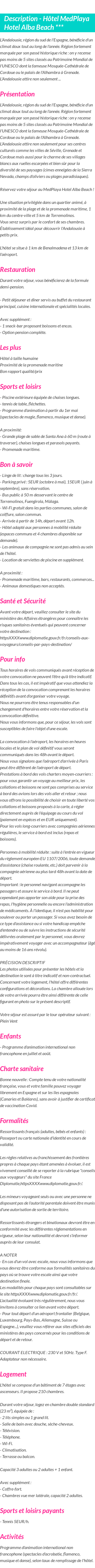 Détails du séjour