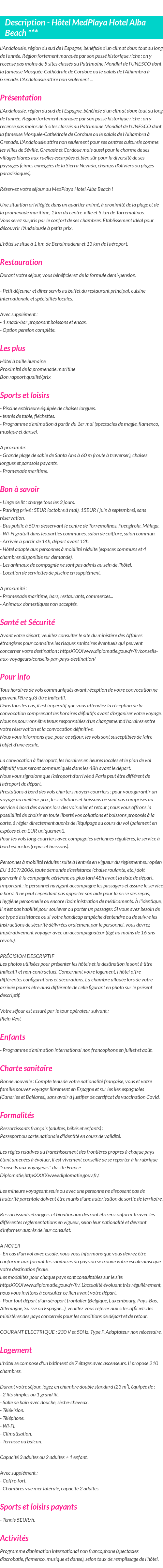 Détails du séjour